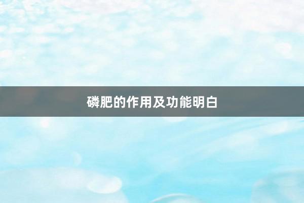 磷肥的作用及功能明白